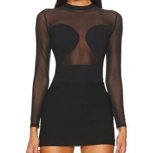 Revolve Undress Code Women's Black All-Nighter Bodysuit Sheer Back Zip NWOT